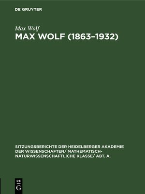 cover image of Max Wolf (1863–1932)